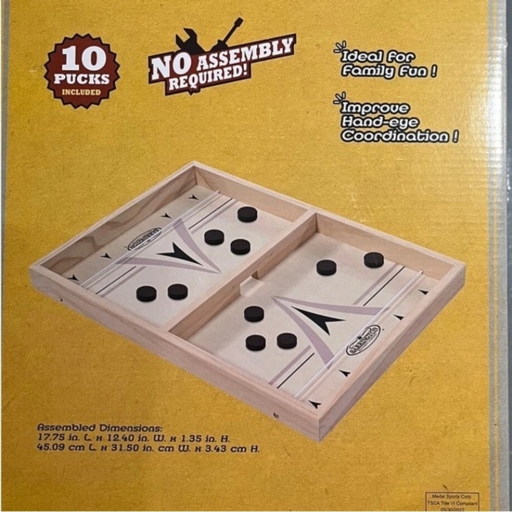 Fast-Paced Wooden Hockey Game with Black Pucks